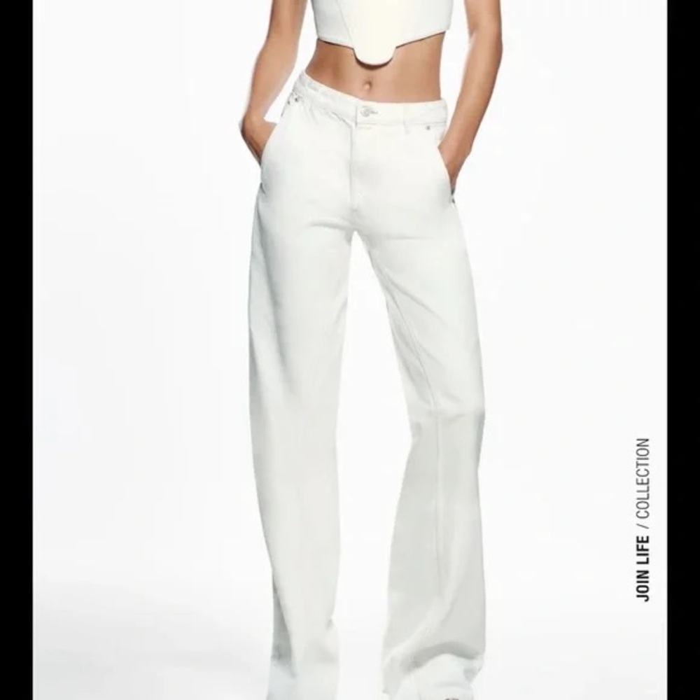 Zara White Casual Trousers